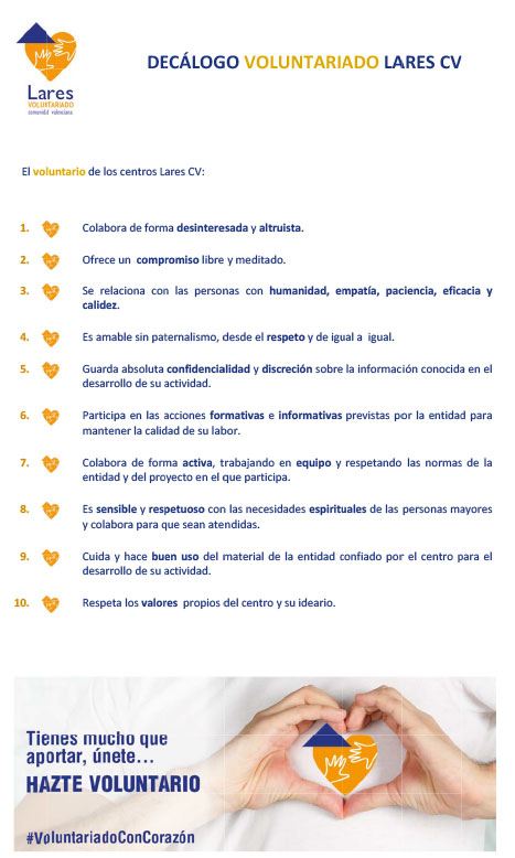 Decalogo del voluntario de Lares CV - &iquest;Qu&eacute; valores definen a un voluntario? L&eacute;elo, seguro que t&uacute; puedes serlo