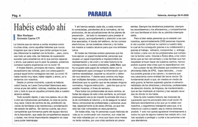 Noticia Lares CV en Paraula 28 06 2020 694x445 - Habéis estado ahí.